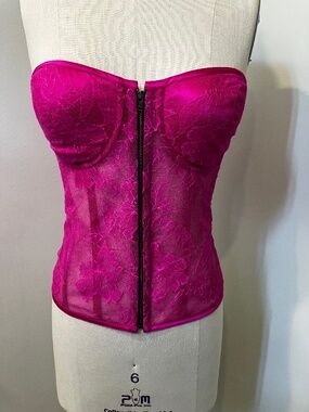 Michelle Mason fuscia bustier lace boned NWT 4